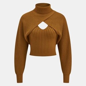 Commense Turtleneck Overlay and Cami Top Knit Two-Piece Set